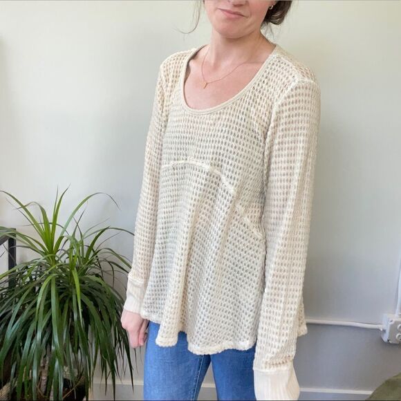 One World Cobble Knit Pullover Sweater Sand Semi-Sheer L - Picture 7 of 11